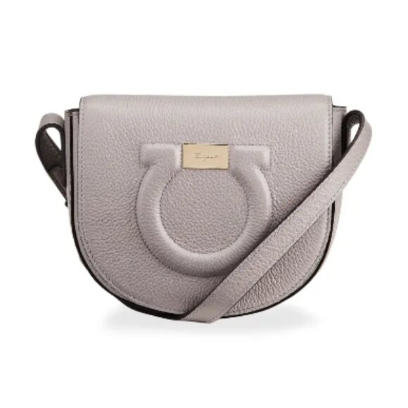 Salvatore Ferragamo Gancio City Small Pebbled Leather Crossbody Bag in Cement